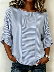 Image of Striped Loose Casual Cotton And Linen Shirt