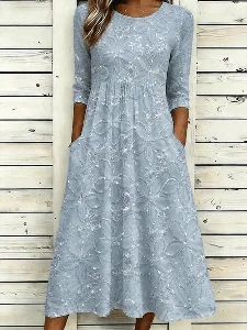 Image of Daisy Floral Sequin Print Casual A-Line Maxi Dress