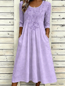 Image of Floral Print Casual A-Line Maxi Dress with Pockets