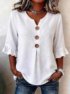 Image of Women's Half Sleeve Blouse Summer White Plain Peplum V Neck Daily Going Out Vintage Top