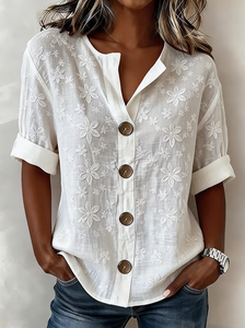 Image of Floral Vintage Loose Stand Collar Shirt
