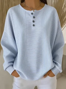 Image of Casual Loose Striped Sweatshirt