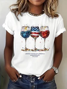 Image of Women's Short Sleeve T-shirt Summer White Independence Day (Flag) Printing Jersey Crew Neck Daily Going Out Casual Top