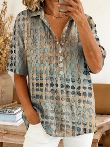 Image of Women's Short Sleeve Shirt Summer As Picture Abstract Printing Shirt Collar Daily Going Out Casual Top