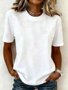 Image of Women's Short Sleeve T-shirt Summer White Plain Printing Jersey Crew Neck Daily Going Out Casual Top
