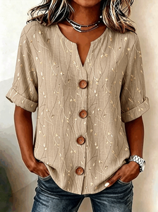 Image of Loose V Neck Leaf Casual Shirt