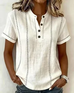 Image of Vintage Linen Blend Loose Plain Shirt