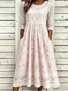 Image of 3D Printing Boho Regular Fit Crew Neck Dress With No