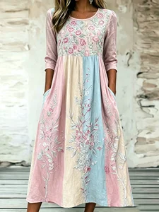 Image of Women's Half Sleeve Summer As Picture Floral Printing Crew Neck Daily Going Out Casual Maxi H-Line Dress