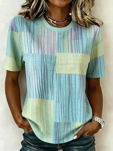 Image of Women's Short Sleeve T-shirt Summer Pink Abstract Printing Jersey Crew Neck Daily Going Out Casual Top