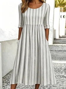 Image of Women's Casual Striped Crew-Neck Dress
