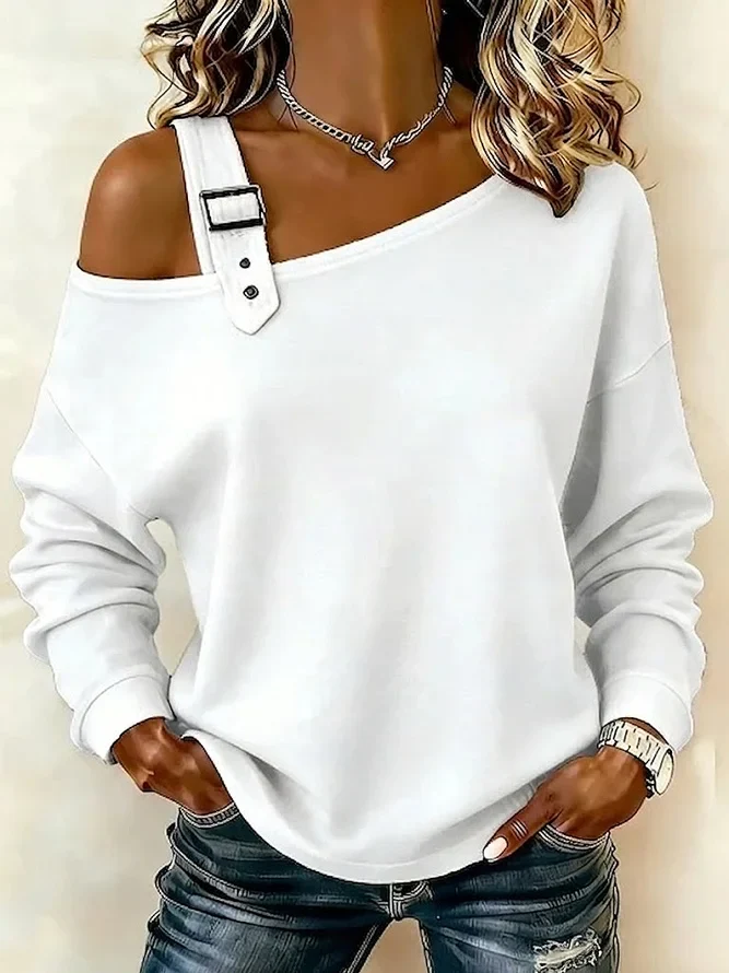 Image of Casual Regular Fit Asymmetrical Buckle Sweatshirt