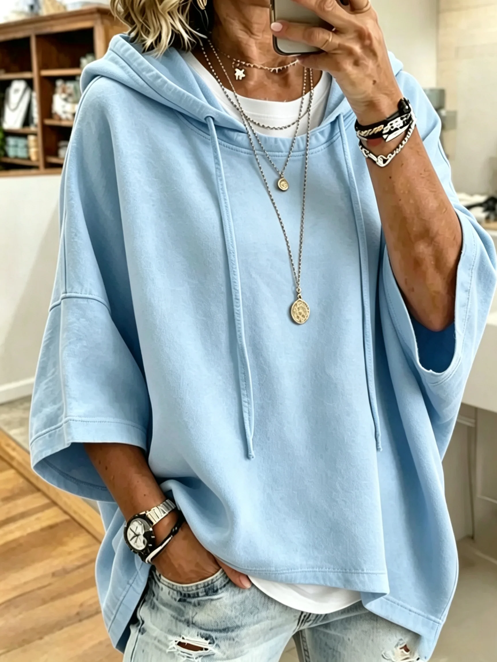 Image of Women's Loose Casual Hooded Sweatshirt