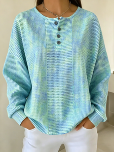 Image of Women's Lightweight Tie-Dye Print Henley Long Sleeve Sweatshirt