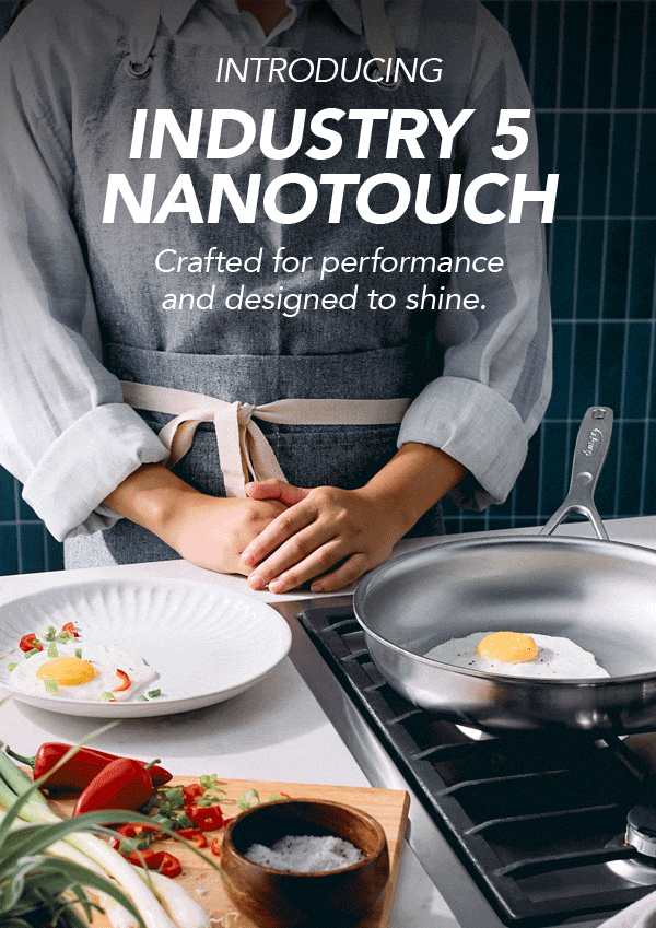 Introducing Industry 5 Nanotouch: Easy-release stainless steel fry pans