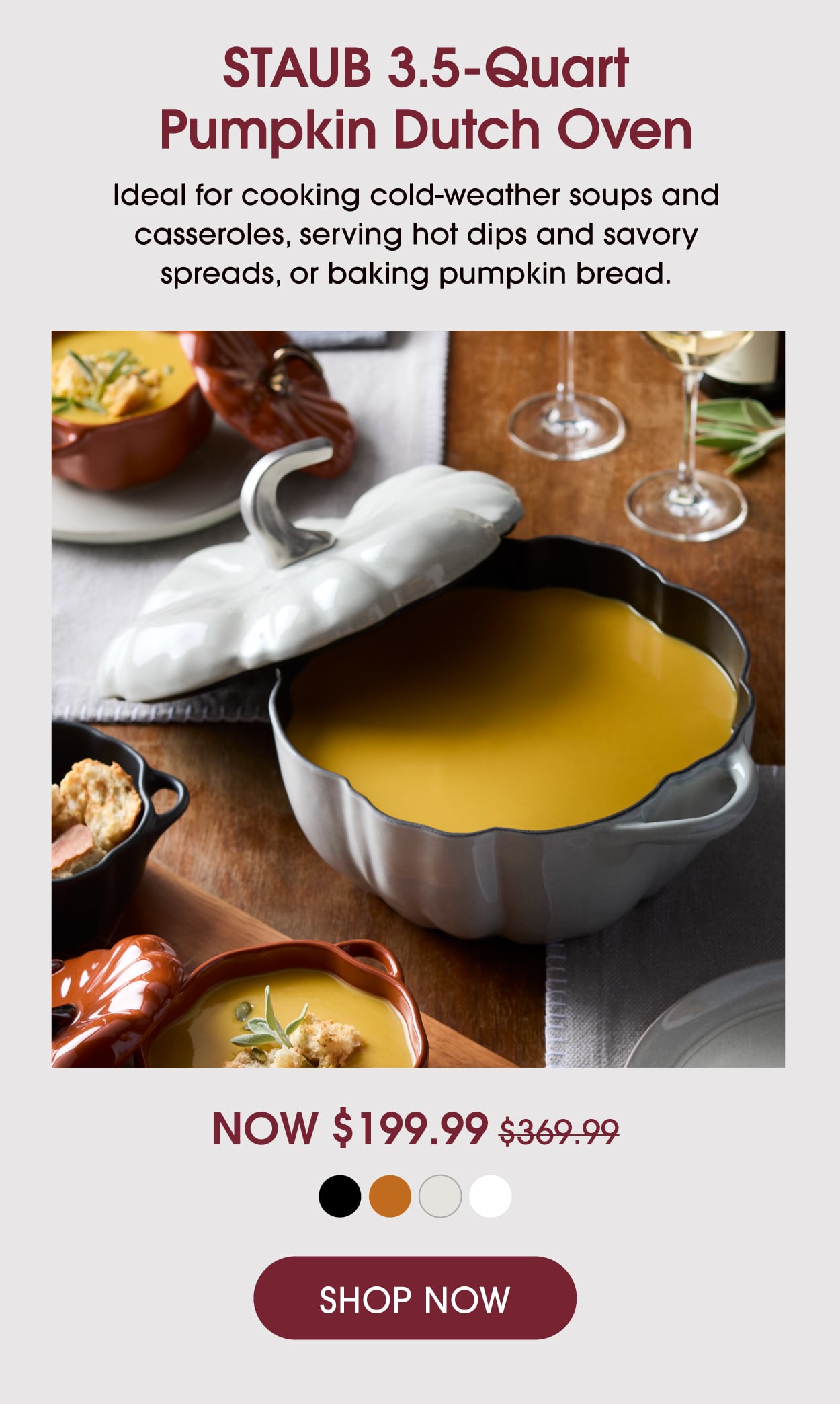 STAUB 3.5-Quart Pumpkin Dutch oven now $199.99