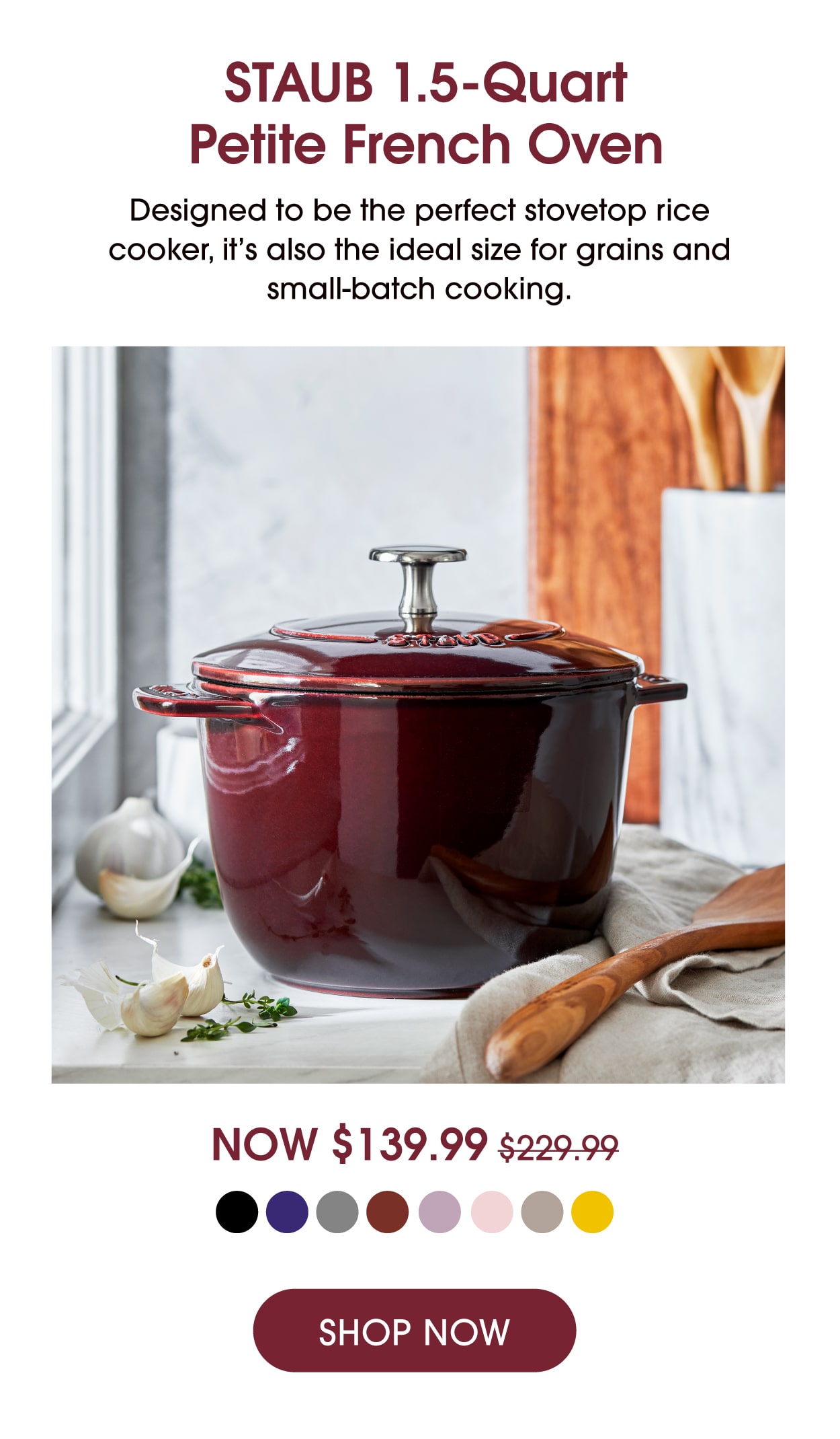 STAUB 1.5-Quart Petite French Oven now $139.99