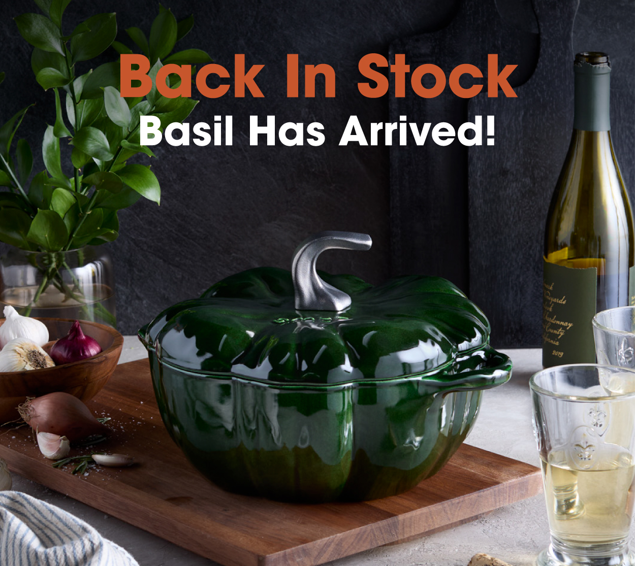Back in Stock! The Iconic STAUB Pumpkin Dutch Oven in Basil