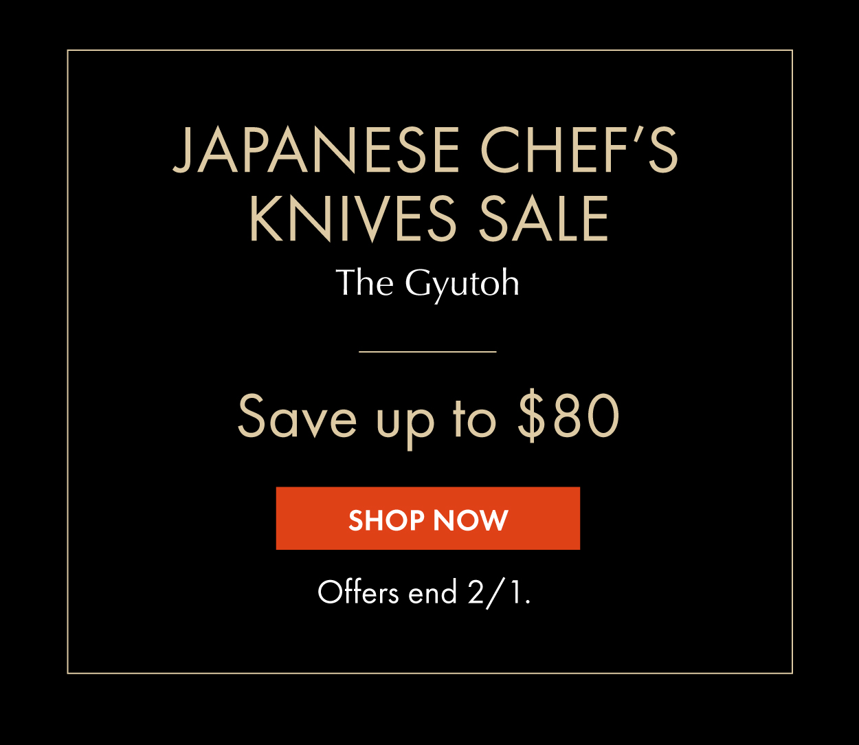 Save up to $80 on MIYABI Japanese Chef's Knives. Offers end 2/01.