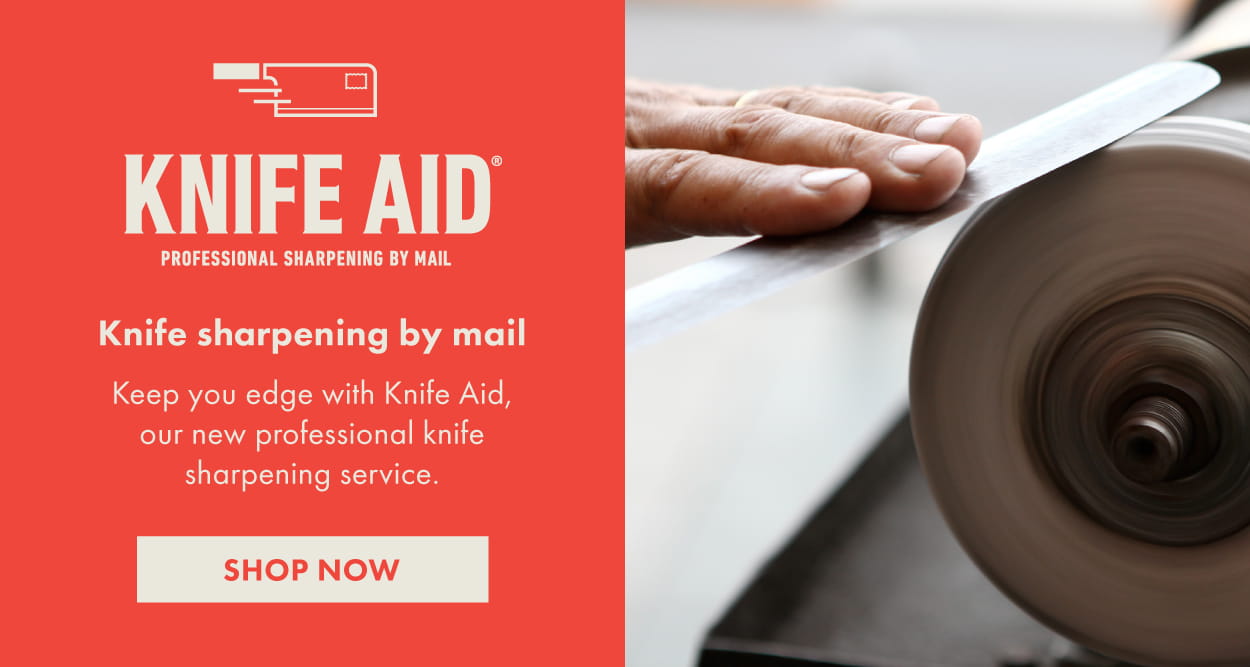 Knife Aid: Professional sharpening by mail. Knife sharpening by mail. Keep your edge with Knife Aid, our new professional knife sharpening service. Shop now.