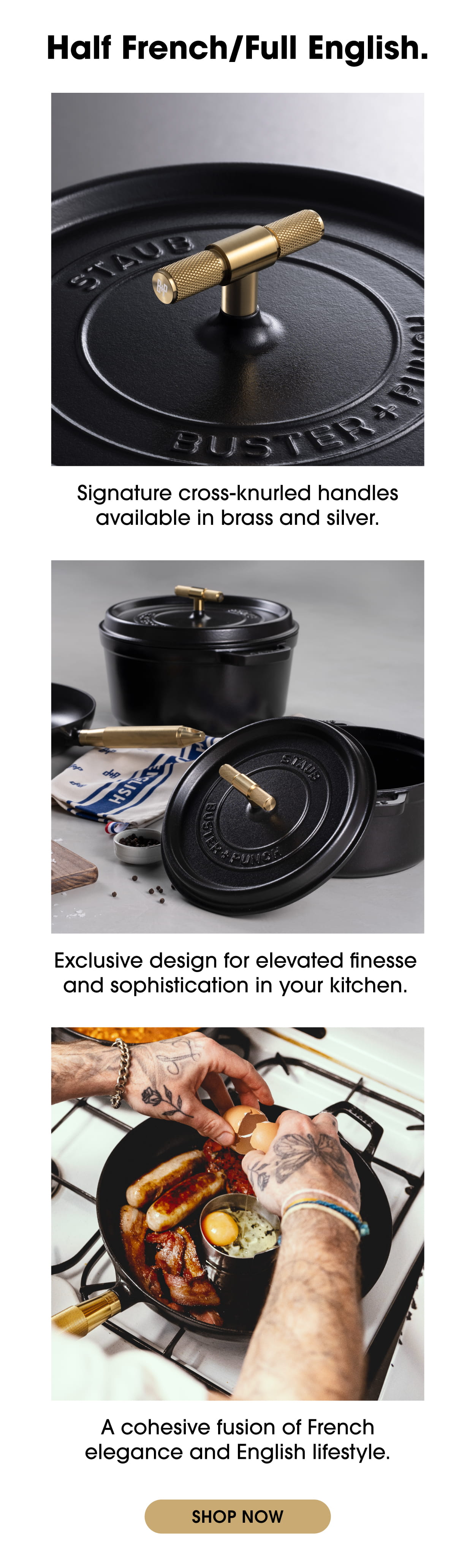 Featuring signature cross-knurled handles available in brass and silver.