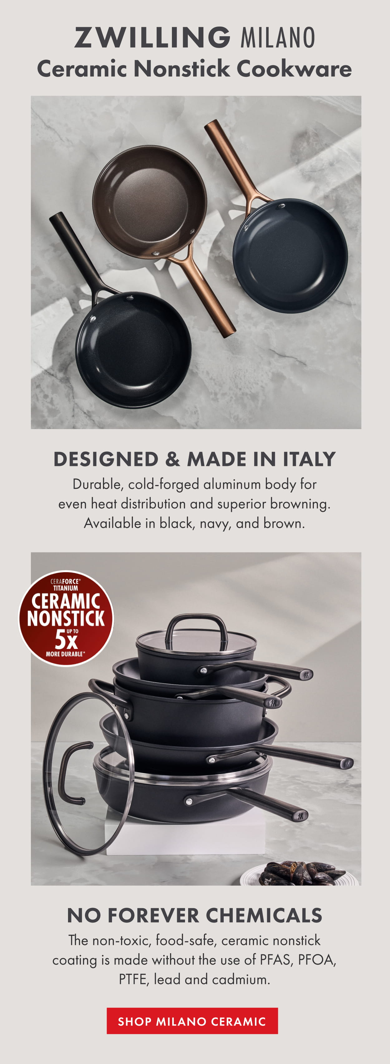 ZWILLING Milano Ceramic Nonstick Cookware. No Forever Chemicals.