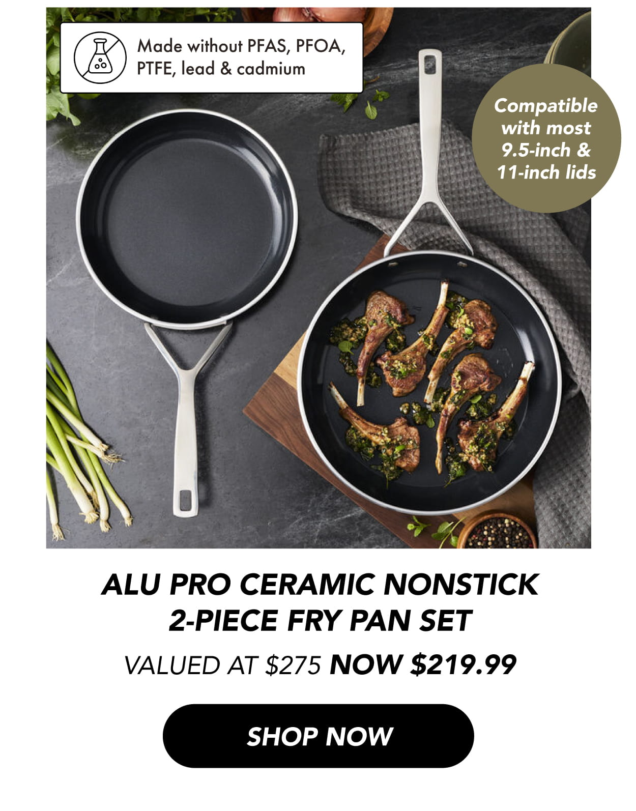 Alu Pro Ceramic Nonstick 2-Piece Fry Pan Set Now $219.99